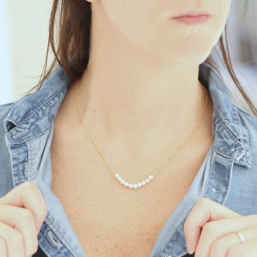Anna Necklace - Fresh Water Pearl Ball Chain - Amelia Lawrence Jewelry
