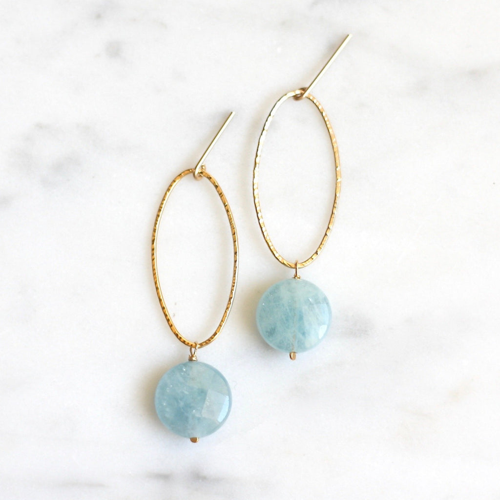 Belle Hoops - Aquamarine Coin - Amelia Lawrence Jewelry
