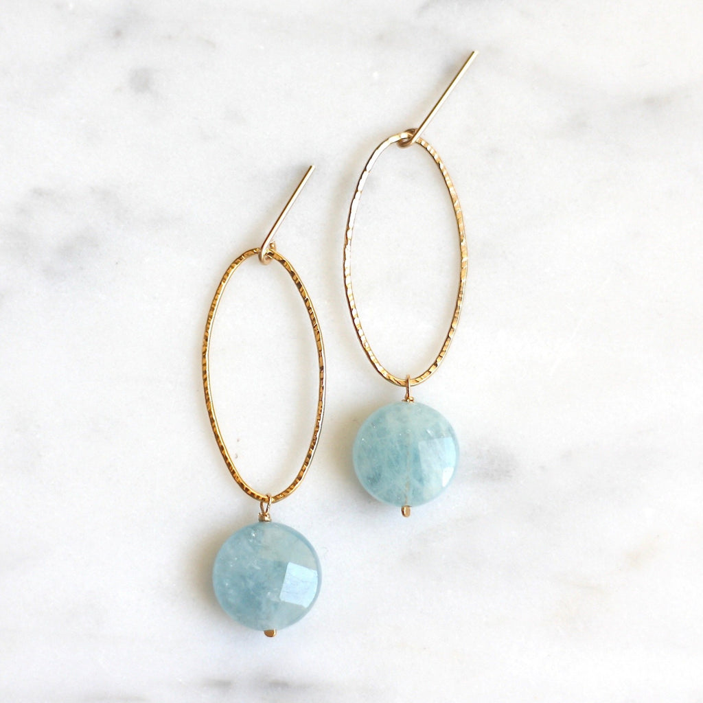 Belle Hoops - Aquamarine Coin - Amelia Lawrence Jewelry