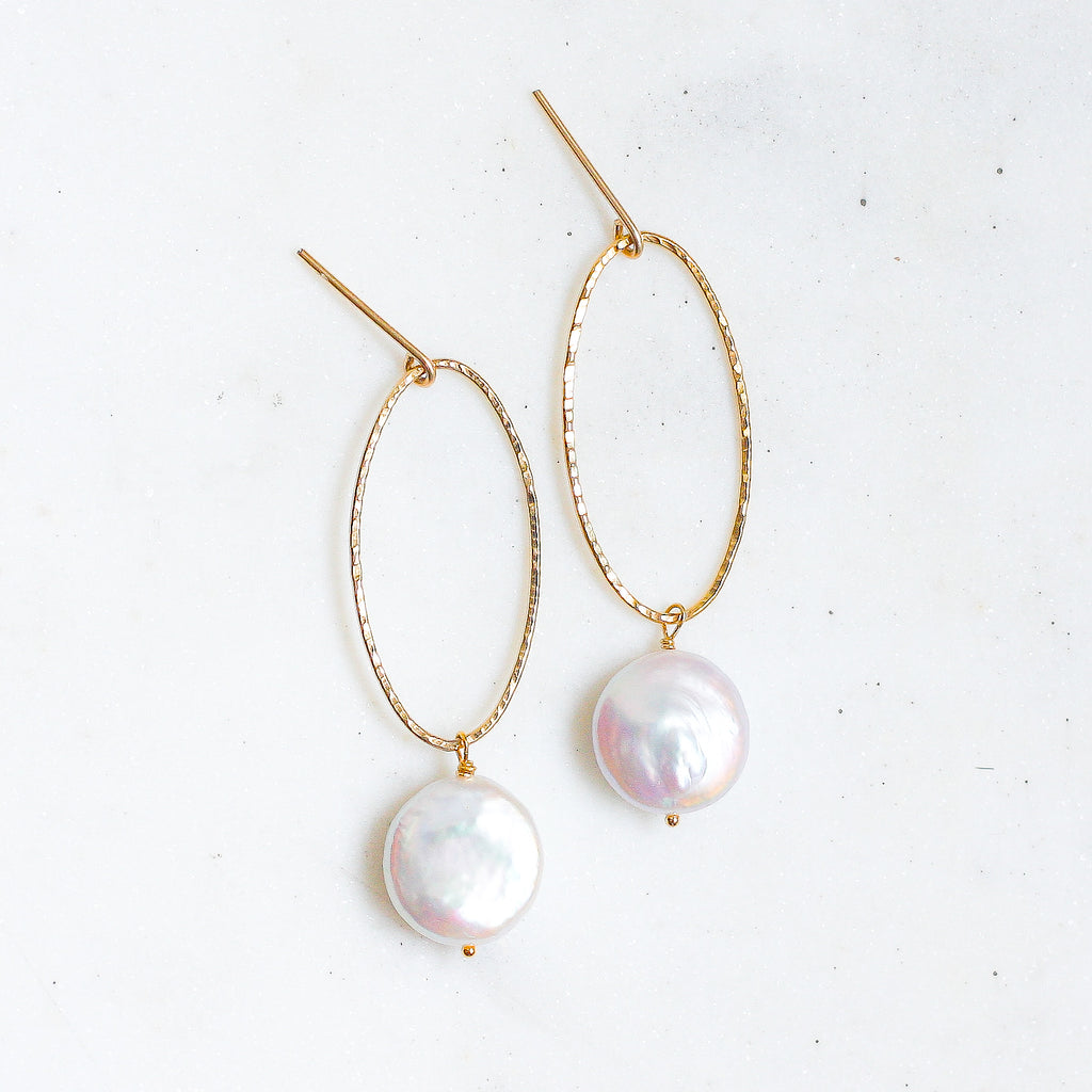 Belle Hoops - Fresh Water Coin Pearl - Amelia Lawrence Jewelry