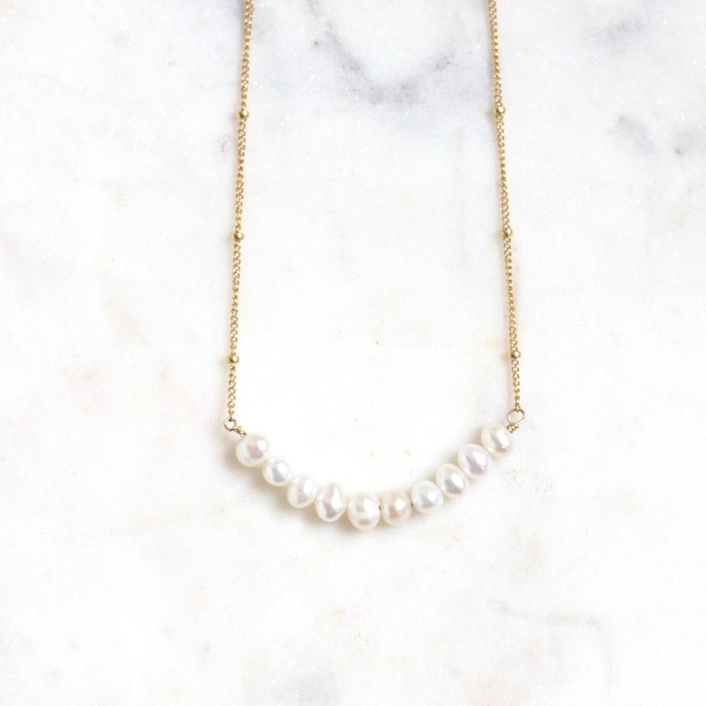 Anna Necklace - Fresh Water Pearl Ball Chain - Amelia Lawrence Jewelry