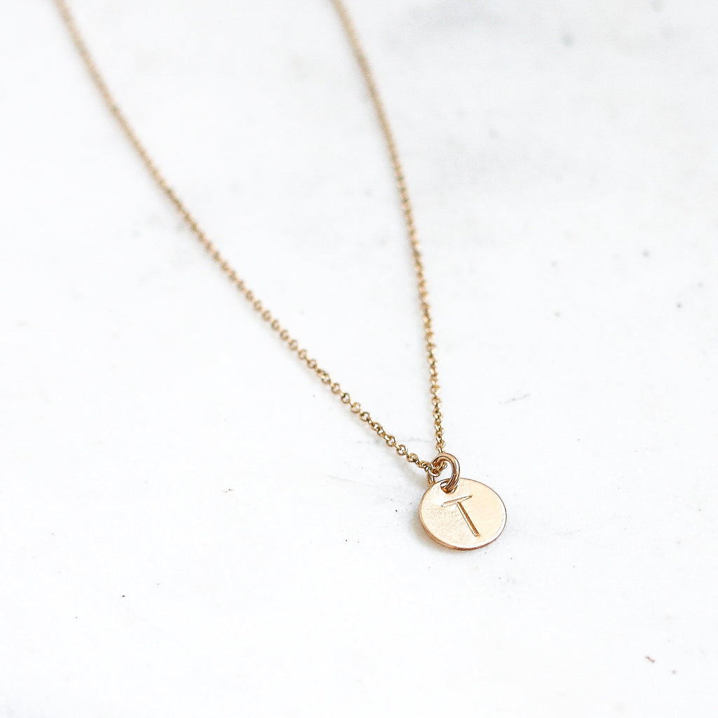 Small Round Disc Initial Necklace - Amelia Lawrence Jewelry