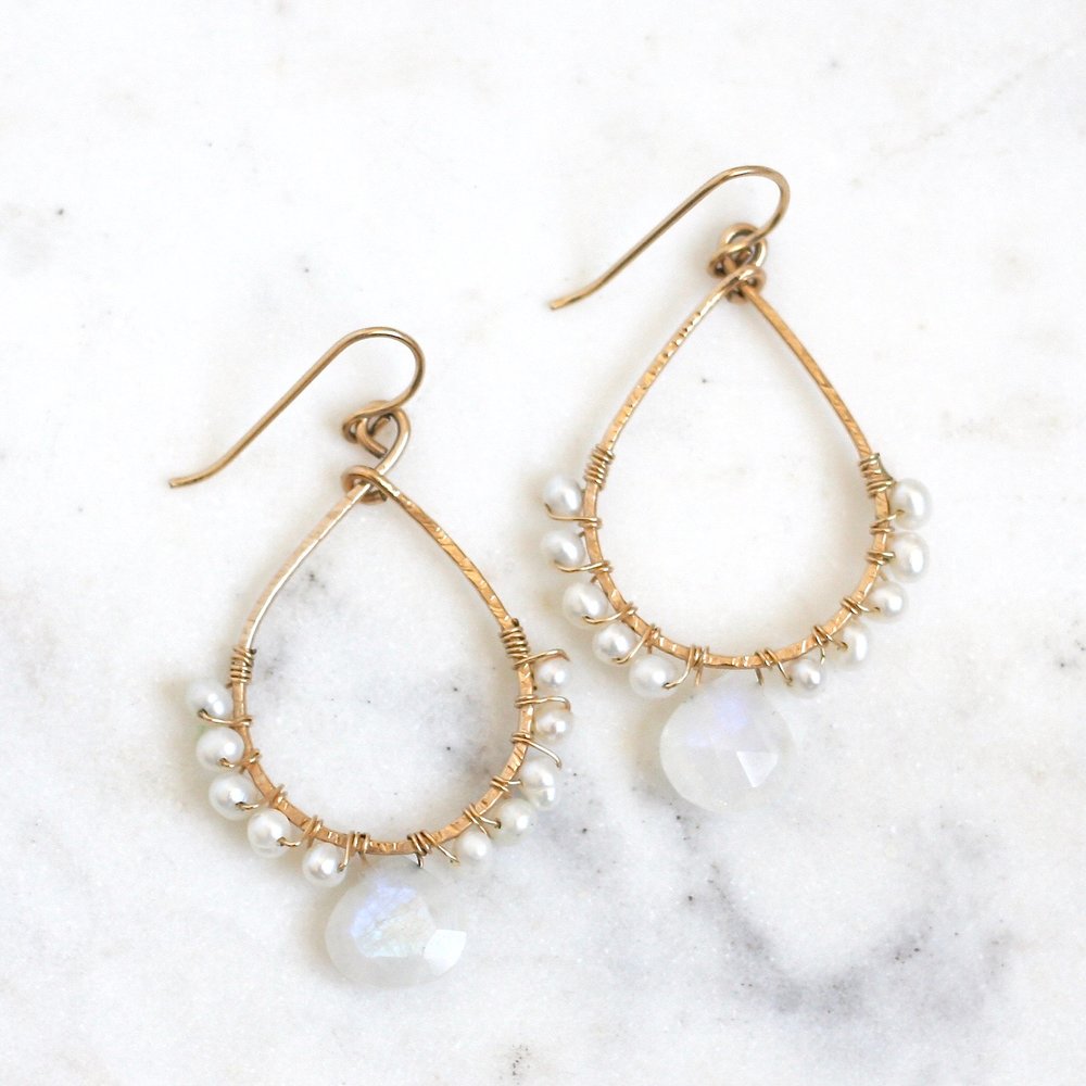 Renee Hoops - Moonstone & Pearls - Amelia Lawrence Jewelry