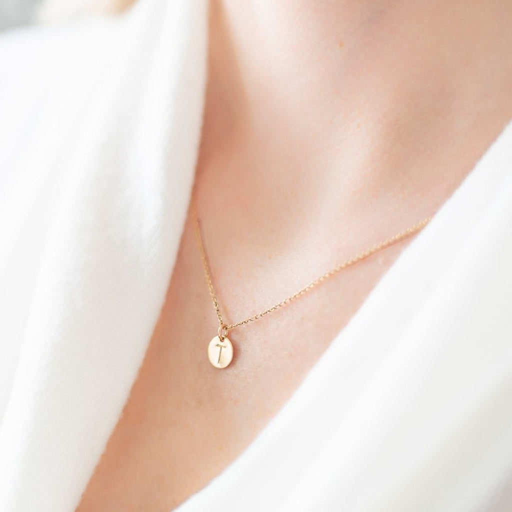 Small Round Disc Initial Necklace - Amelia Lawrence Jewelry